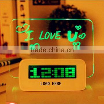 2016 hot sale led message board alarm clock with reading led light