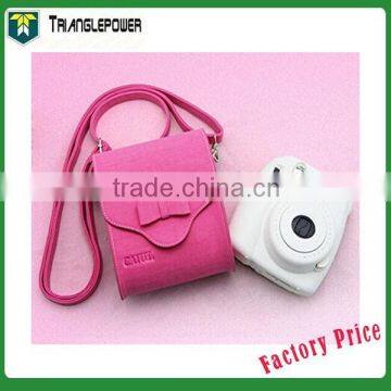 Pu Leather Camera Bag With Shoulder Strap For Fujifilm Instant Camera, Bowknot Bag(Pink)