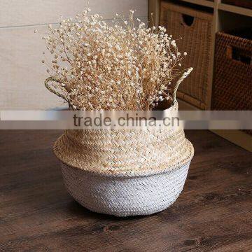 Foldable seagrass tote storage basket