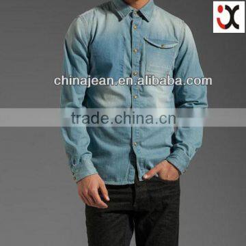 2015 new washed denim shirt for men (JX3204)