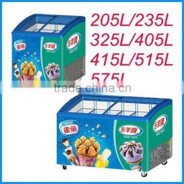 205L/235/325L/405L/415L/515L/575L Curved Glass Door Chest Freezer Small Ice Cream Freezer