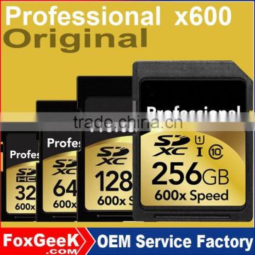 Original Brand Professional 600x 32GB 64GB 128GB 100% Full Capacity SDXC Card UHS-I Flash Camera Memory SD Card