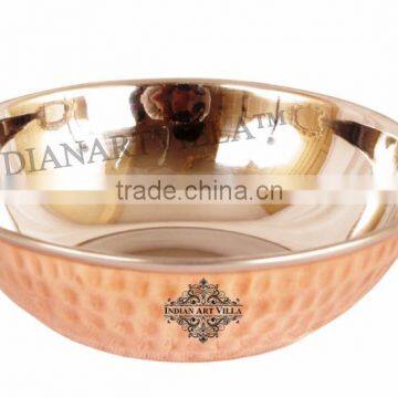 IndianArtVilla Handmade Steel Copper Hammered Serving Kadhai Karahi Wok 500 ML - Serving Dish Curry Home Hotel Restaurant