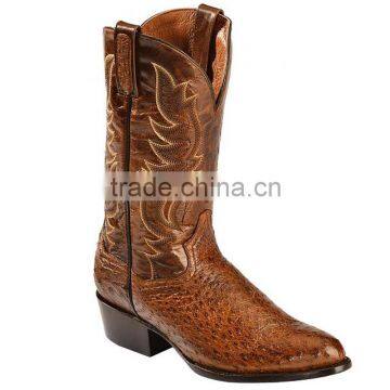 Brown Full-grain cowhide leather western quilled ostrich cowboy boots wholesale