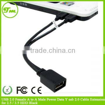 USB 2.0 Female A to A Male Power Data Y usb 2.0 Cable Extension for 2.5 / 3.5 HDD Black