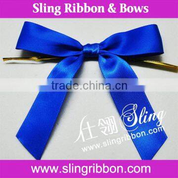 Wholesale Royal Blue Shoelace Satin Bow with Clear Twist Tie Self Adhesive Satin Bow