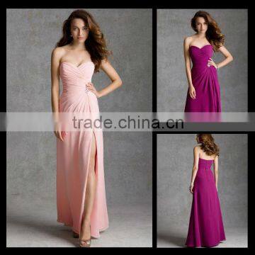 Hot sale Sexy Sweetheart Pink Chiffon Full Length Ruffles Sheath Dresses bm0009