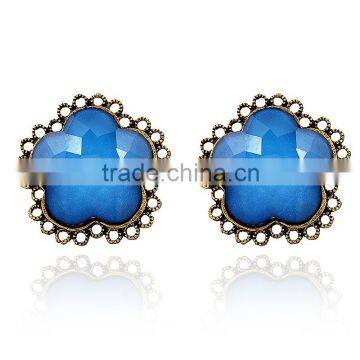 Flower Shape Alloy With Resin Diamond Earring Models