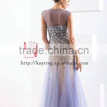 Magnificent Cap Sleeve Transparent Fishtail Beaded Bling Long Lebanon Evening Dress photo-3