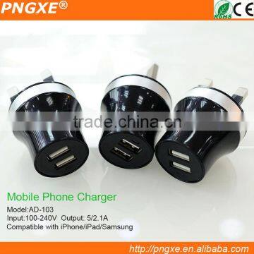 PNGXE 5V/2.1A universal wall charger dual USB adapter, black shell AD-103