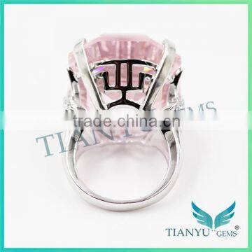 925 Sterling Silver Big Pink Diamond Ring photo-4