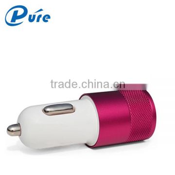 Aluminum Alloy Frosted Ringbow Color Design 2.1A/3.1A Dual USB Car Charger for Apple iPhone 6 6plus 5s