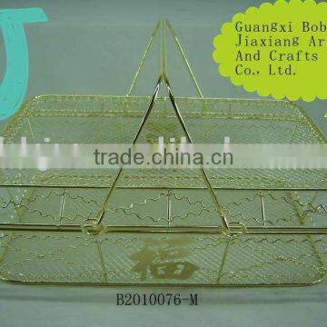 Gold Metal Wire Handmade Fruit Home Storage Basket With Lid&handle