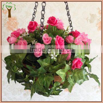 Basket hanging artificial rose flowers