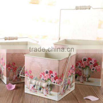 Galvanized Metal Bucket Garden Metal Bucket Wooden Handle Flower Metal Bucket photo-3