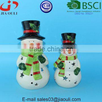 BSCI Certificate Factory Popular Christmas decoration snowman, ceramic snowman candle holder