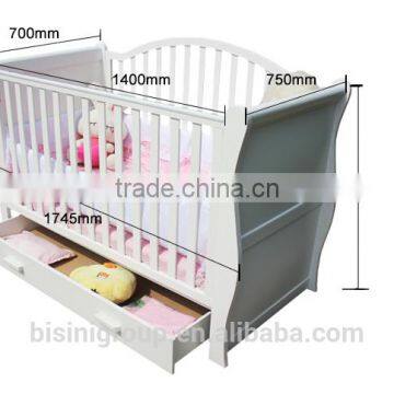 European Style New Born Baby Bed, Wooden Baby Crib Multifunction Baby Crib Bed With Drawer photo-5