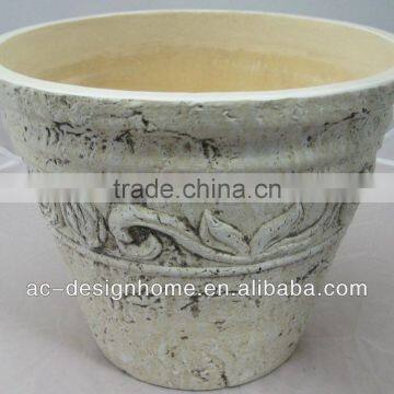 ROUND STACKABLE WHITE STONE PU FOAM PLANTER