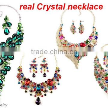 Professional statement jewelry Manufacture real Crystal bridal earring and necklace wedding jewelry set