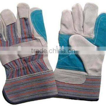 Double palm cow split leather safety glove