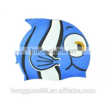 Novelty printing silicone swim cap, ear protection swim cap