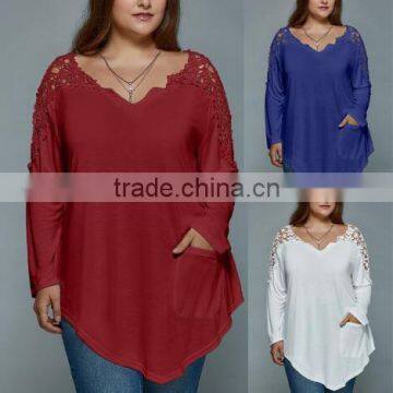 women boutique clothes Plus Size Lace Spliced Asymmetric T-Shirt fat women lace dress Blouses patterns