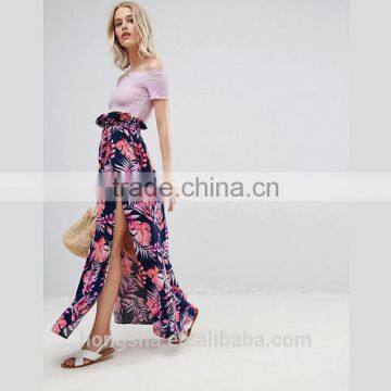 Floral print Maxi Skirt with Belt in Print HSH6118