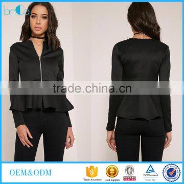 fashion 2016 black scuba peplum jacket LC80424-S