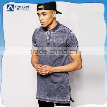 Men's latest design longline zip details vintaged washed polo t shirt
