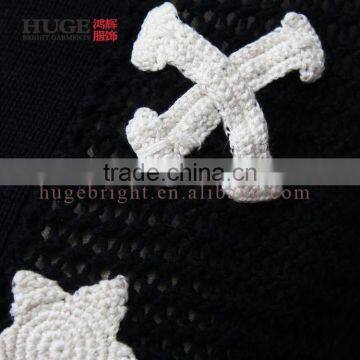 100% Cotton Hand Crocheted Sweater Black Womens Crop Top photo-4