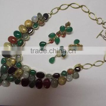 Latest design multi-coloured stone necklace with earrings, Semi Precious stone jewelry