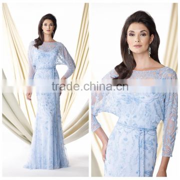 fancy women long sleeve light blue lace beautiful party dress