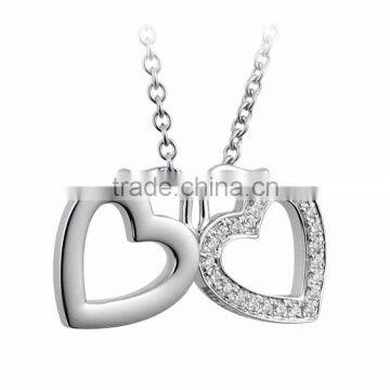 Designer Silver Plated CZ Studded Double Heart Pendant