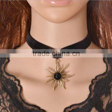 sun flower charm black velvet ribbon Gothic necklace custom woman ribbon choker necklace new Valentine jewelry gifts 2017