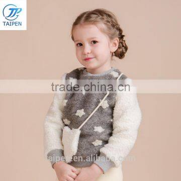 2017 Winter Girls Tweed Top Little Stars Jacquard Fleece t Shirt Designs For Children Long Sleeves Shirt photo-2