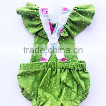 Newborn Baby Girls Watercolor Watermelon Baby Girl Summer Romper Criss Cross Back With Green Dots Flutter Sleeves Bubble photo-2