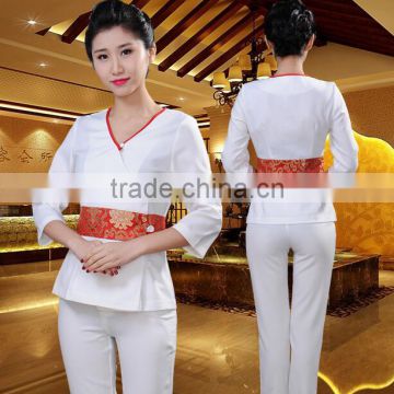 custom fashion slim fit latest design spa shop staff workwears uniforms for women