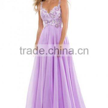2016 Low Back Straps A Line Chiffon Prom Dress With Lace Bodice photo-5
