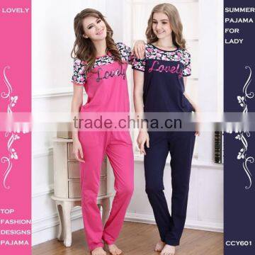 2015 customized adult pyjamas set yarn dyed s/s legging top design summer pyjamas for women