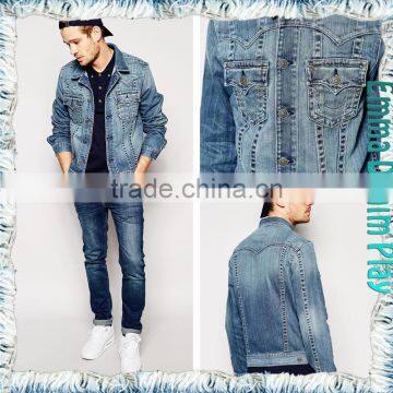 2016 Vintage Top Design Bleached Blue Wash Mens Casual Short Denim Jackets