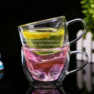Best Sall Pure Hand Made Small Double Walled Cappuccino Coffee Glass Cup Glass Chocolate &Tea Cup With Saucer photo-3