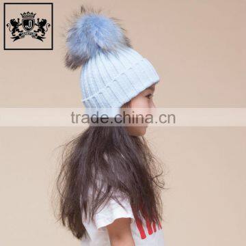 Modern Cheap Knit Beanie Real Raccoon Pom Baby Hat Children Fur Cap