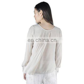 2015 Spring/Autumn Fashion Womens Chiffon Sheer Shirts With Necklaces
