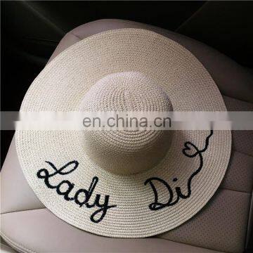 Letters Embroid Large Eaves Straw Hat Vogue Sunshade Sandbeach Hat photo-2