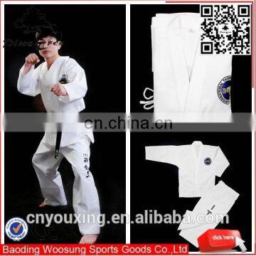 2016 high quality TKD ITF uniform with embroidery, white taekwondo uniform for competition