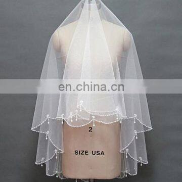 2017 Wholesale New Item High Quality Soft Tulle Beaded Trim Short Bridal Veil photo-2