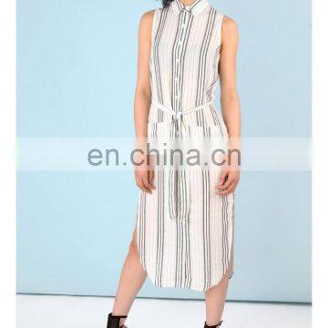 Women's OEM service summer new design sleeveless vertical stripe fashion shift dress