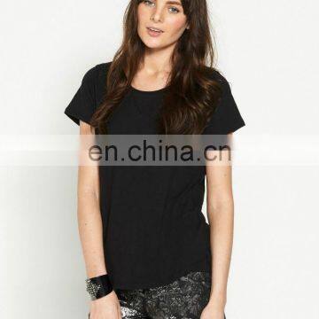 Hot Usual Women Summer Beautiful O-Neck Short Sleeve Cotton Black T-Shirts