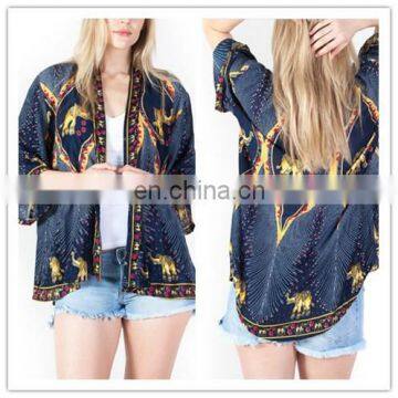 Hot Sell New Dark Blue Elephant Kimono Cardigan For Women