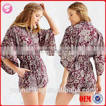 2015 New Fashion Kimono Sleeve Girl Flower Adult Romper Pattern